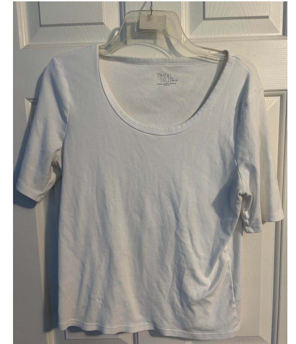 Time and Tru L 12-14 White Elbow Sleeve Tee Top